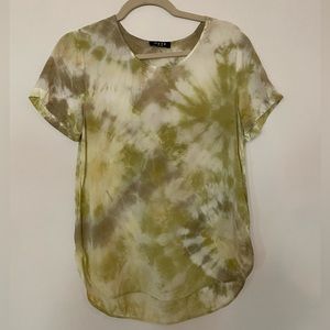 Otte 100% Silk Cream and Green Tie-Dye Blouse